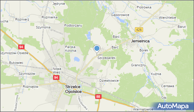 mapa Szczepanek, Szczepanek gmina Strzelce Opolskie na mapie Targeo